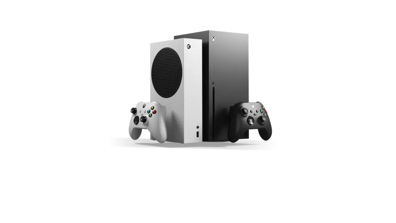 Xbox Series S and Xbox Series X consoles with controllers